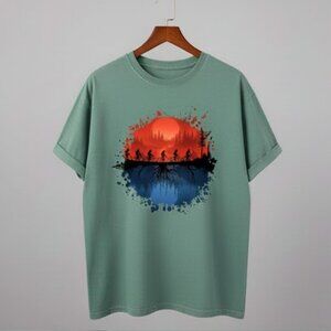 Upside Down Sunset Design T-shirt Unisex Military Green
